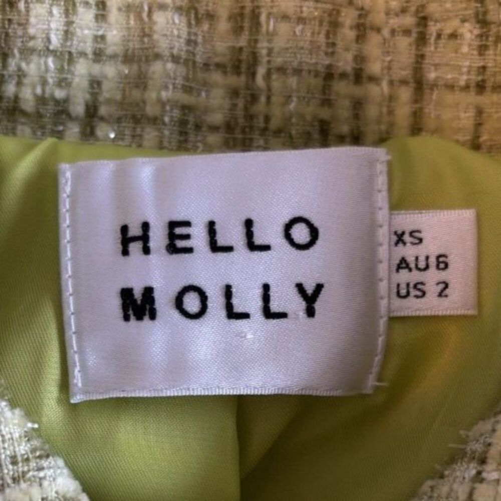 Hello Molly Lime Green Coquette Preppy Tweed Cropped Collared Blazer Jacket XS - Picture 6 of 7